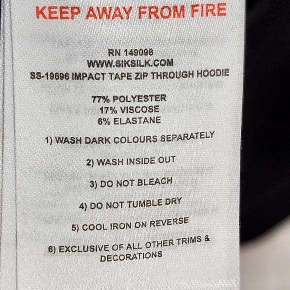 Siksilk Men's Black Impact Tape Through Hoodie - XL - Picture 7 of 8